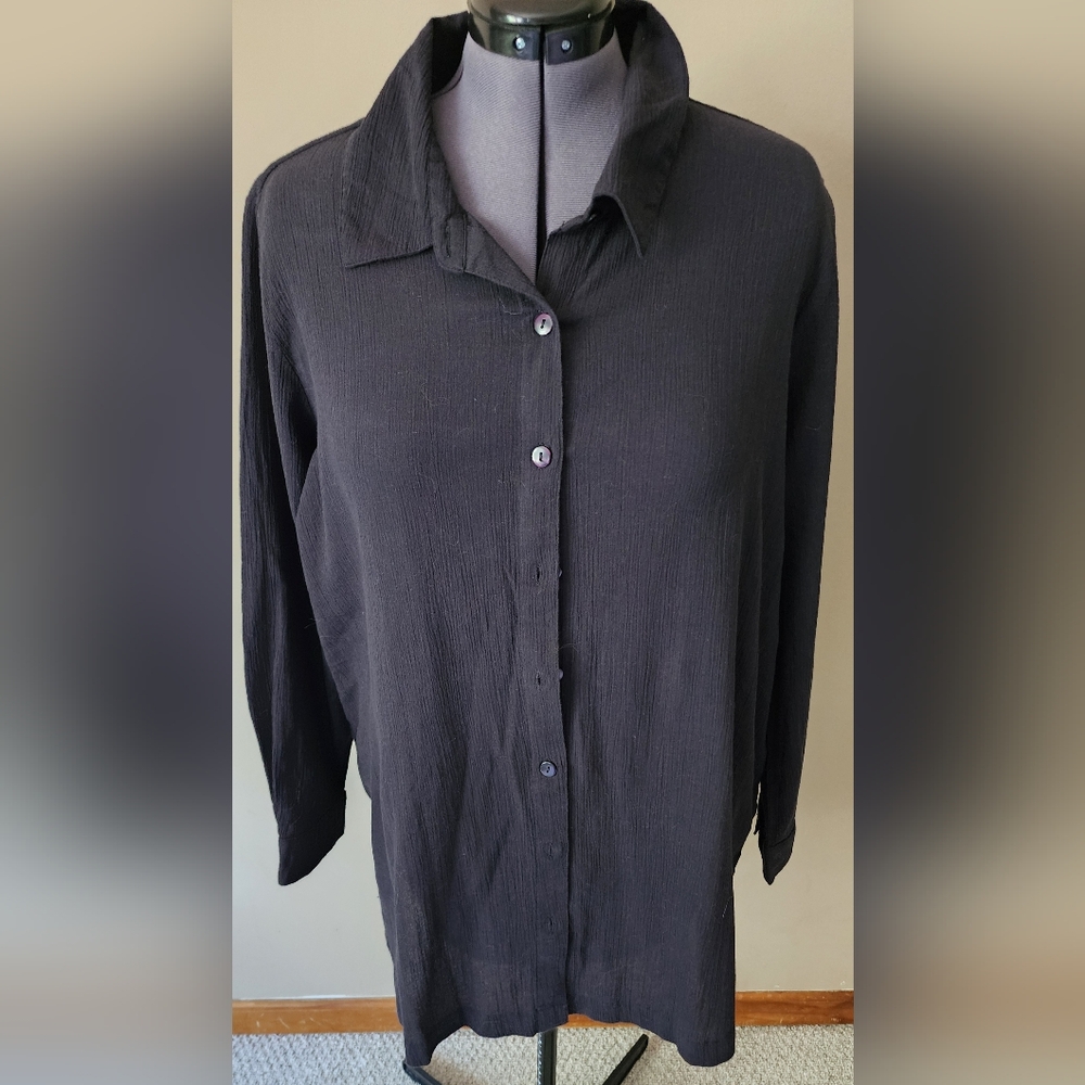 Ulla Popken designer from the EU,  Black Casual Button Down Shirt Relaxed Fit